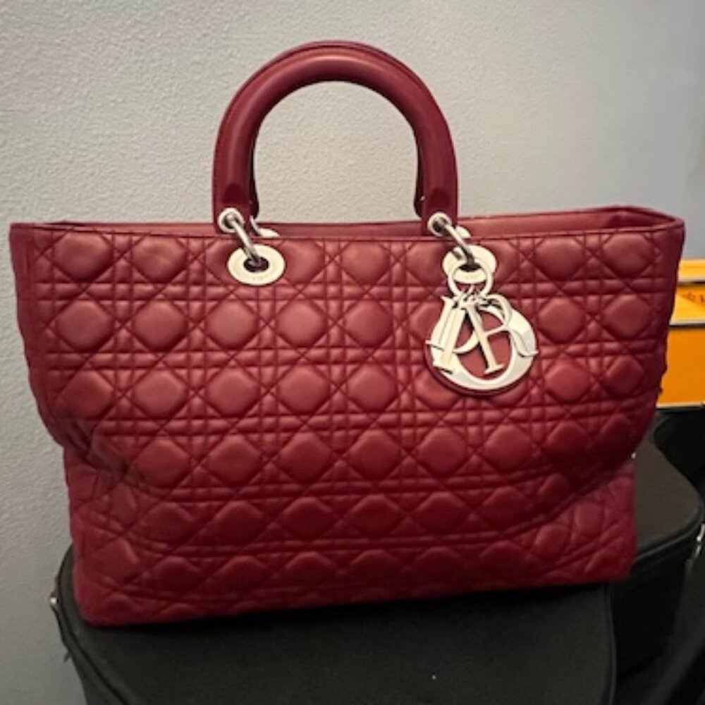 EUC Christian Dior Extra Large Lady Dior – Deep Red Cannage Lambskin | Silver HW